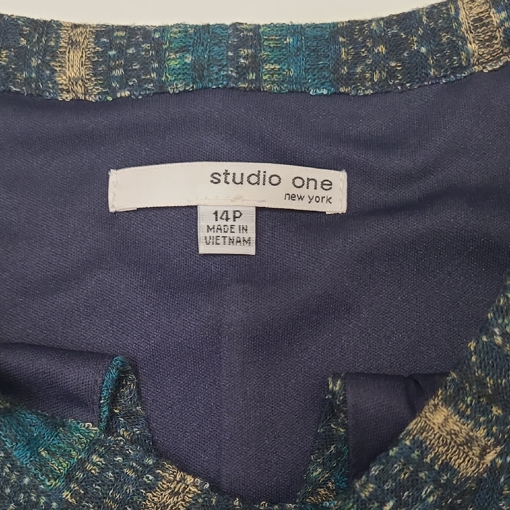 Studio One New York Boho Knit A-Line Dress Long Bell Sleeve Lined Chevron Cutout - Picture 3 of 17